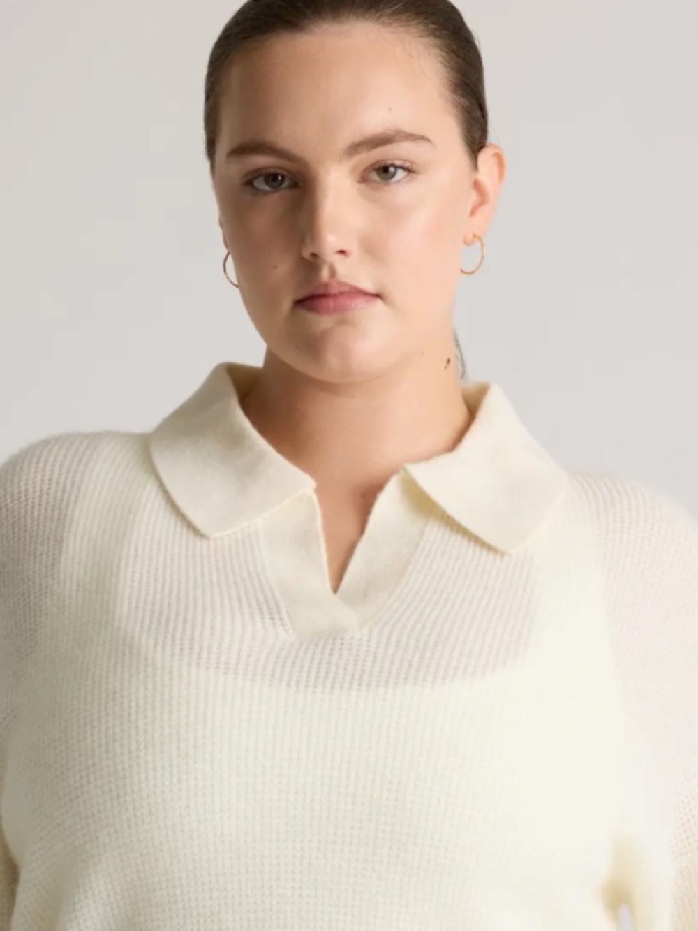 Quince Baby Alpaca-Wool Waffle Stitch Polo in Ivory, Women's Small, GUC